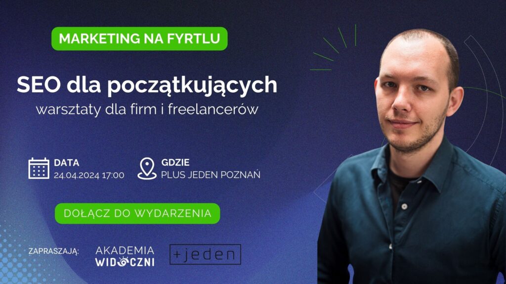 Grafika reklamująca warsztaty dla firm i freelancerów SEO dla początkujących