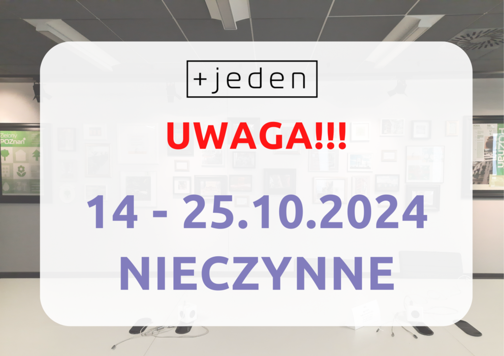 Biała plansza na tle ściany biura, z tekstem dot. dat zamknięcia coworku