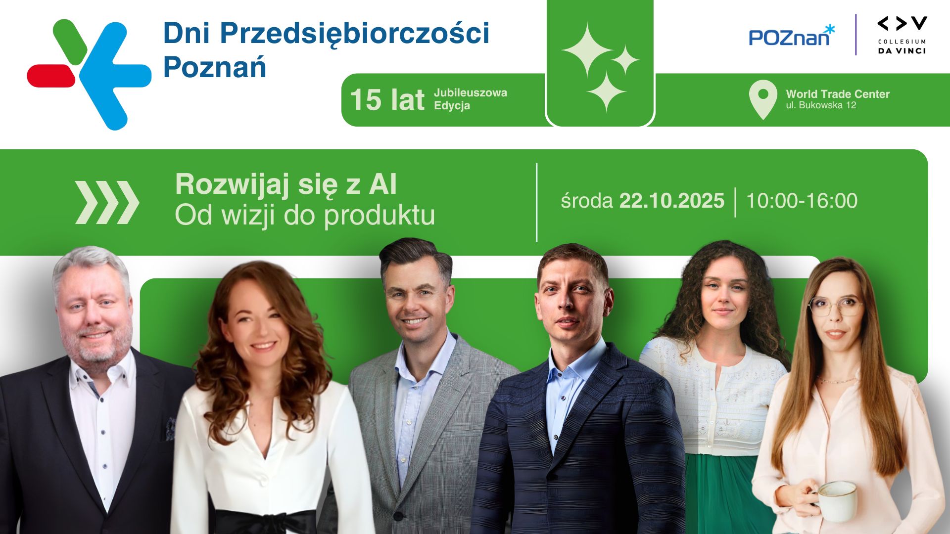 grafika przedstawia 6 prelegentów konfrencji