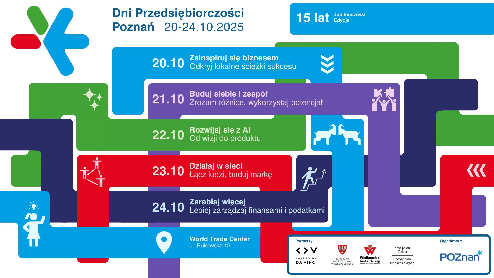 plansza z informacjami dot. dat, godzin i tytułów wydarzeń