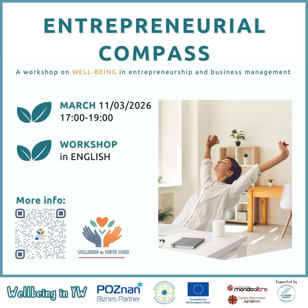 plansza z informacjami dotyczącymi konferencji, na zdjęciu jest kobieta siedząca na krześle i przeciągająca się